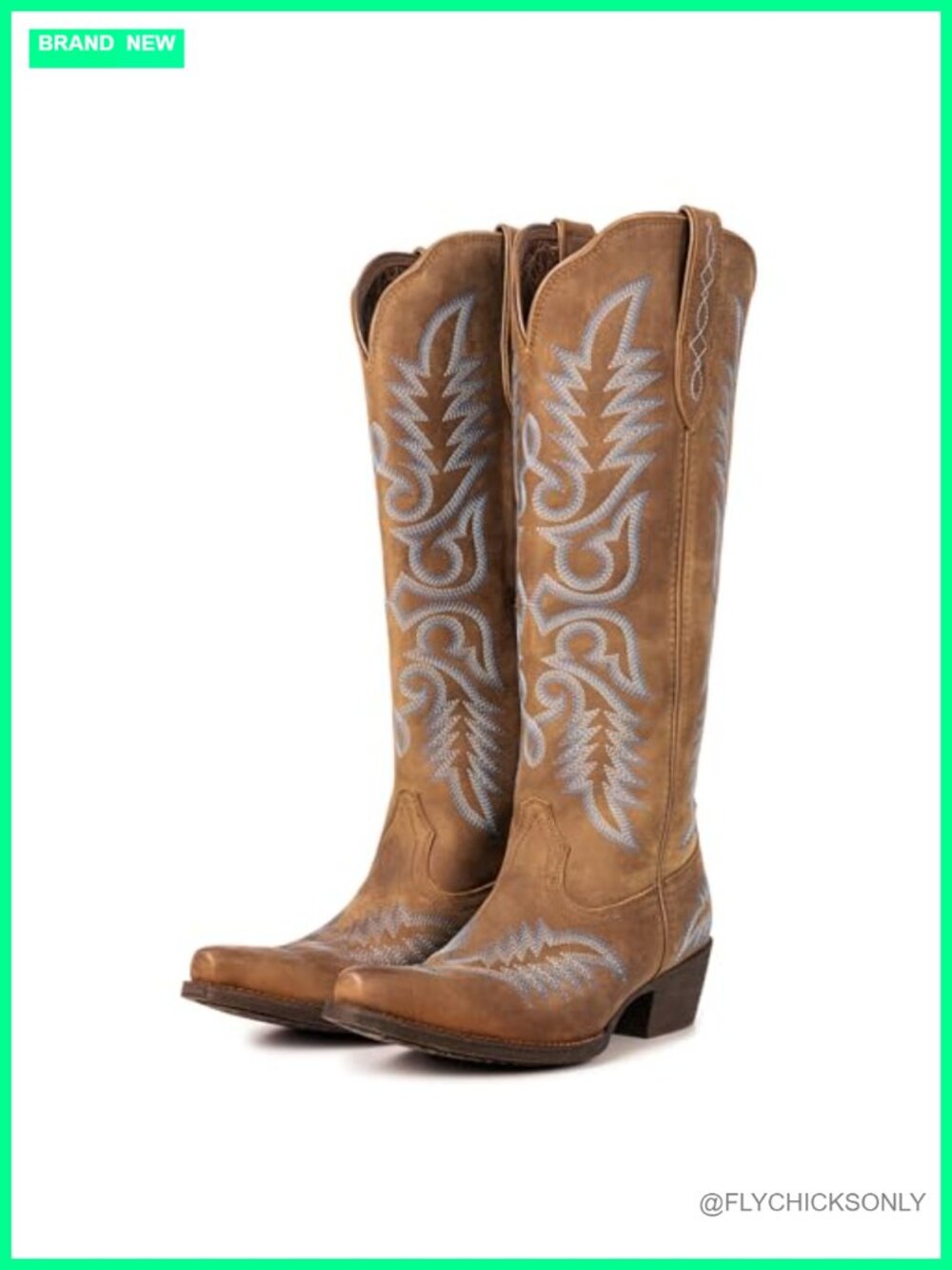 Western Cowboy Boots Embroidered Leather Knee High Snip Toe Zip